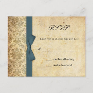 Teal Damask Bow Bröllop OSA Kort