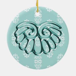 Teal Damask bröllop Spara datum Julgransprydnad Keramik