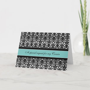 Teal Damask Cousin Bridesmaid-inbjudan Inbjudan