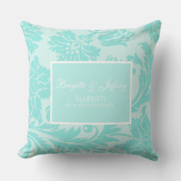 Teal damask dekorativ kudde