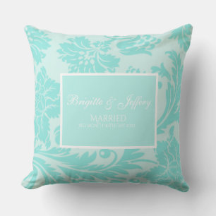 Teal damask dekorativ kudde