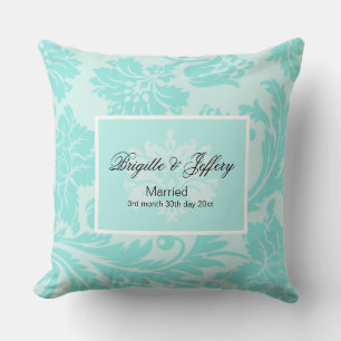 Teal damask dekorativ kudde