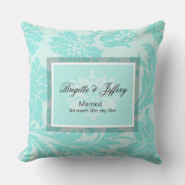Teal damask dekorativ kudde