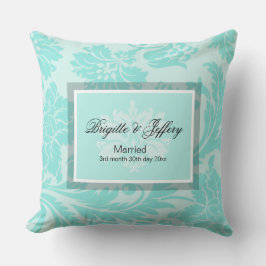 Teal damask dekorativ kudde