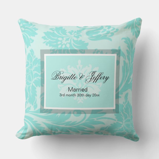 Teal damask dekorativ kudde (Framsida)