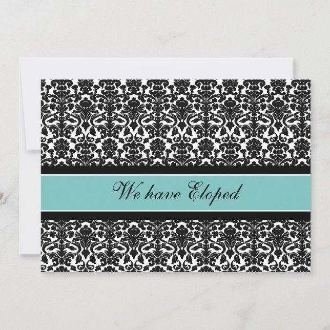 Teal Damask Elopement Announcement Card Meddelande (Framsida)