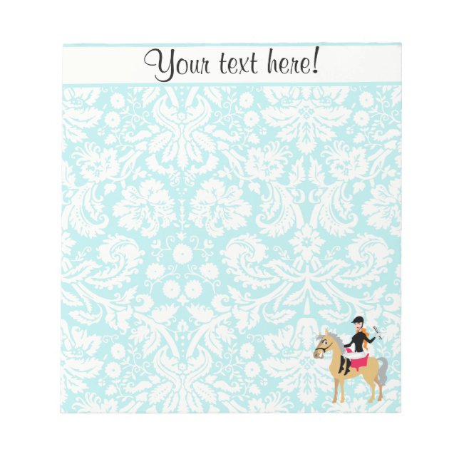Teal Damask Equestrian Anteckningsblock (Framsida)