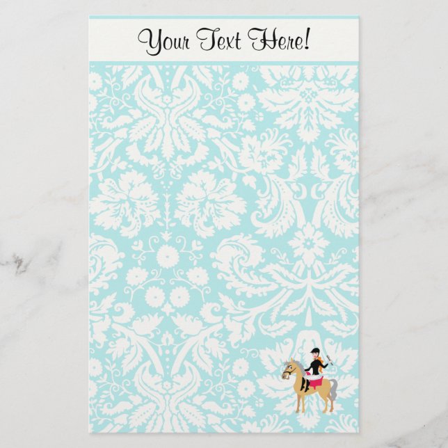 Teal Damask Equestrian Brevpapper (Framsida)