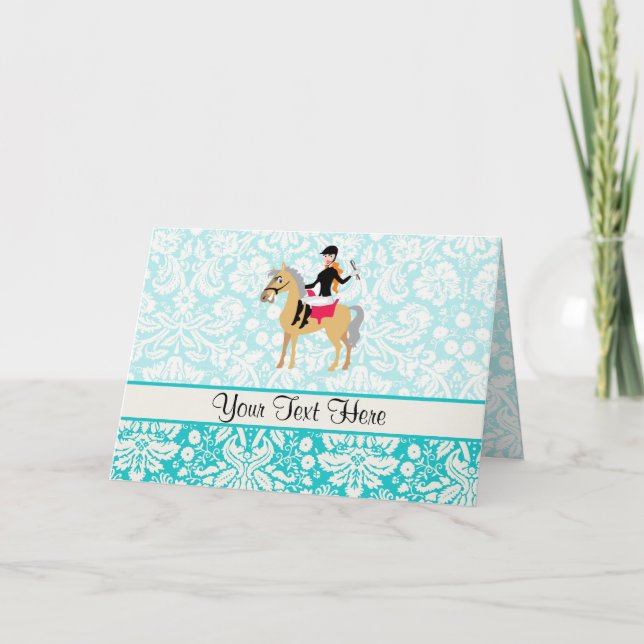 Teal Damask Equestrian Kort (Framsida)