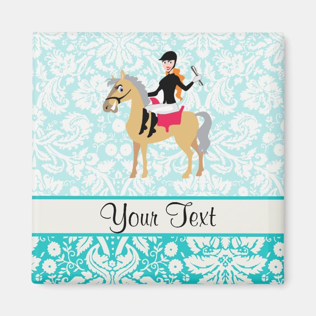 Teal Damask Equestrian Magnet (Framsidan)