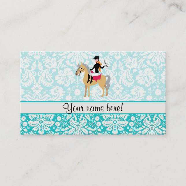 Teal Damask Equestrian Visitkort (Framsida)