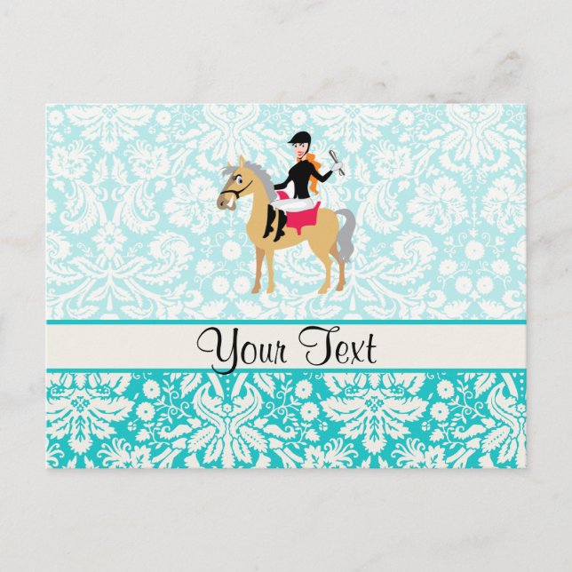 Teal Damask Equestrian Vykort (Framsida)