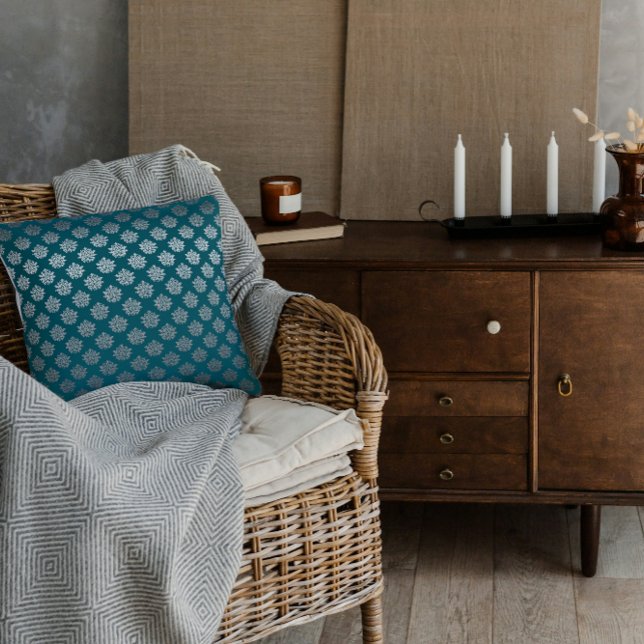 Teal Damask Kastkudde Kudde (Skapare uppladdad)