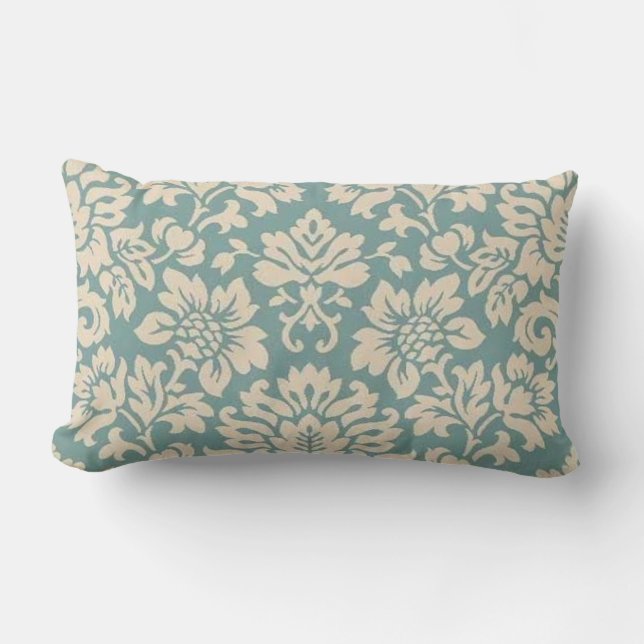 Teal Damask Lumbar Dekorativ kudde (Framsida)
