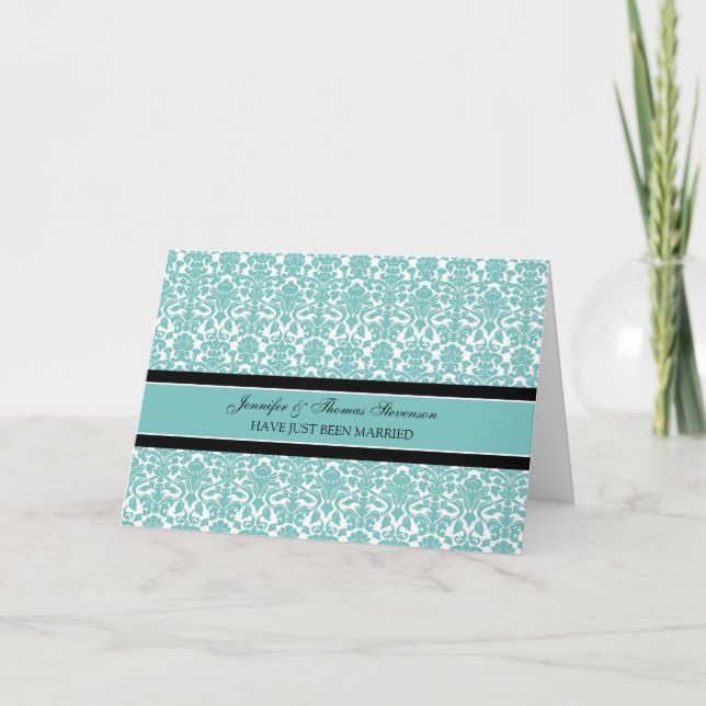 Teal Damask Ny gifta annons Card Meddelande (Framsida)
