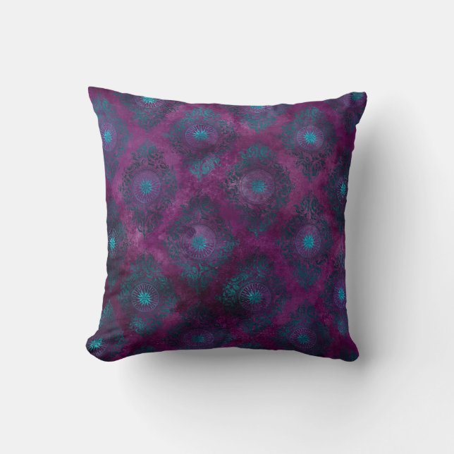 Teal Damask på Lila Kudde (Framsida)