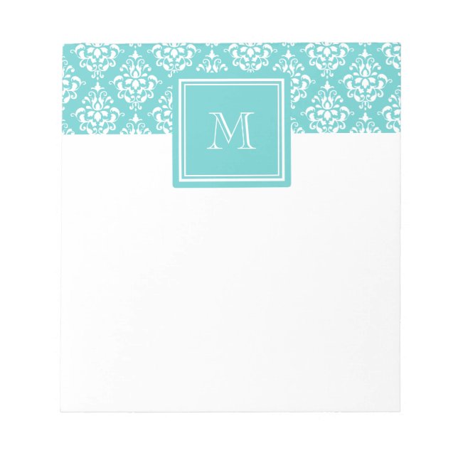 Teal Damask Pattern 1 med Monogram Anteckningsblock (Framsida)