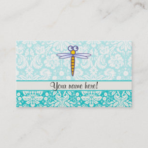 Teal Damask Pattern Dragonfly Visitkort