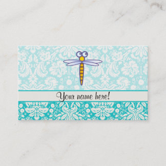 Teal Damask Pattern Dragonfly Visitkort
