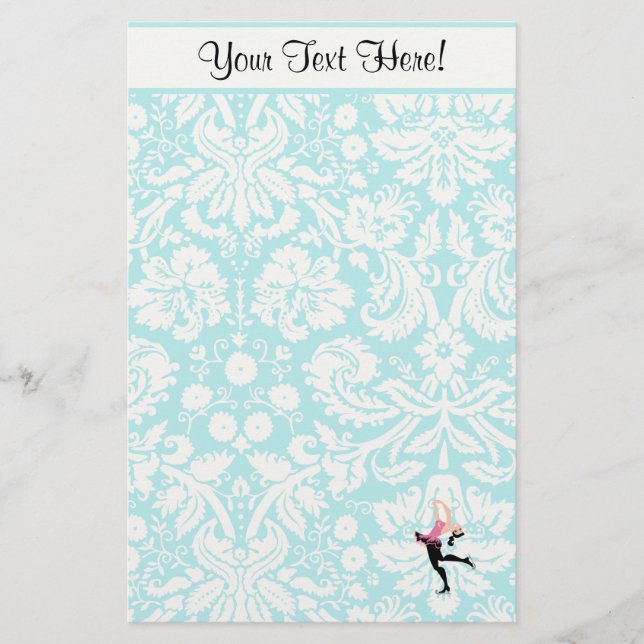 Teal Damask Pattern Ice Skating Brevpapper (Framsida)