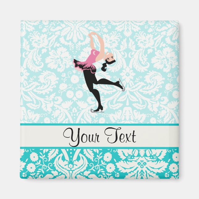 Teal Damask Pattern Ice Skating Magnet (Framsidan)