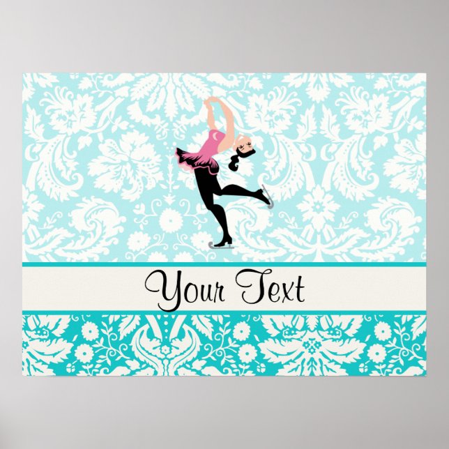 Teal Damask Pattern Ice Skating Poster (Framsidan)