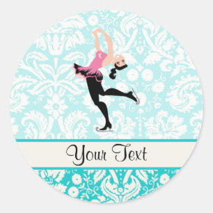 Teal Damask Pattern Ice Skating Runt Klistermärke