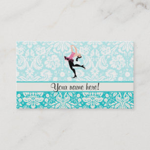 Teal Damask Pattern Ice Skating Visitkort