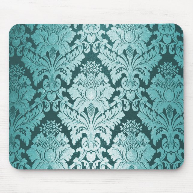Teal Damask Pattern Musmatta (Framsidan)