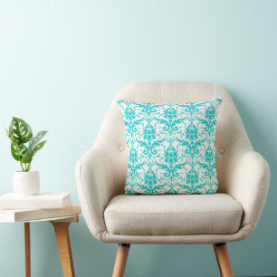Teal Damask Pillow Kudde