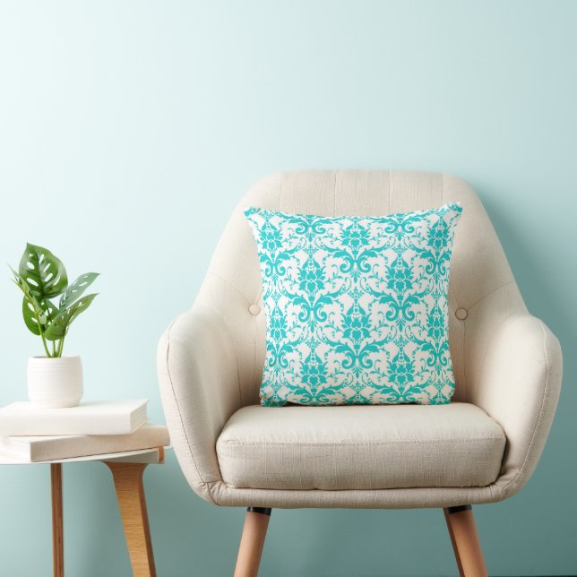 Teal Damask Pillow Kudde (Stol)