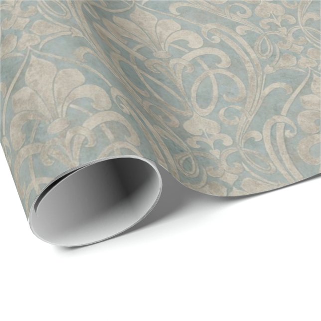 Teal Damask Presentpapper (Rullad Hörn)