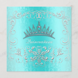 Teal Damask Quinceanera Diamant Tiara Inbjudan