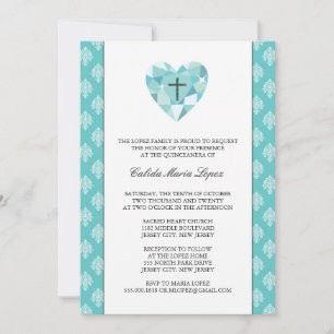 Teal Damask Quinceanera-inbjudningar Inbjudningar