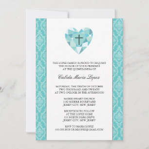 Teal Damask Quinceanera-inbjudningar Inbjudningar