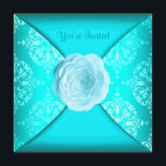 Teal Damask Ro Teal Blue Tillfällen Inbjudningar<br><div class="desc">Mall för inbjudan till tillfällen för tealblått dämpat elegant. Lägg till dina detaljer på framsidan och baksidan av den här vackra inbjudan till tealblått dammparti i vit ros genom att helt enkelt välja knappen "Anpassa den!" för att börja lägga till din händelseinformation, typsnitt stil, typsnitt storlek & färg och ordalydelse....</div>
