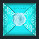 Teal Damask Ro Teal Blue Tillfällen Inbjudningar<br><div class="desc">Mall för inbjudan till tillfällen för tealblått dämpat elegant. Lägg till dina detaljer på framsidan och baksidan av den här vackra inbjudan till tealblått dammparti i vit ros genom att helt enkelt välja knappen "Anpassa den!" för att börja lägga till din händelseinformation, typsnitt stil, typsnitt storlek & färg och ordalydelse....</div>