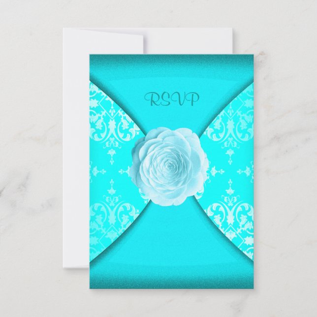 Teal Damask Ro Teal Blue-Tillfällens OSA Kort (Framsida)
