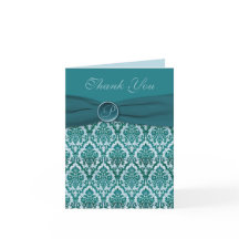 Teal Damask Tackkort-kort