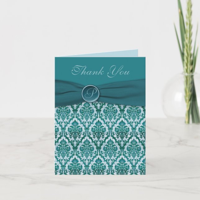 Teal Damask Tackkort-kort Tack Kort (Framsida)