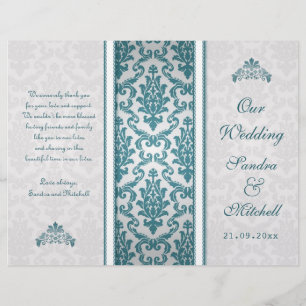 Teal damask vid Bröllopsprogrammet silver