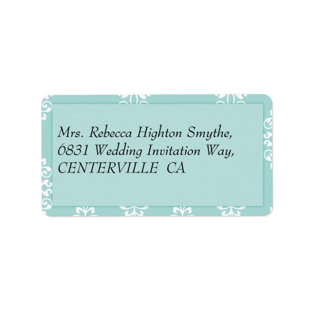 Teal Damask Wedding Adressetikett (Framsidan)