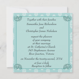 Teal Damask Wedding Inbjudningar