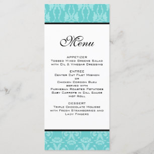 Teal Damask Wedding Menu Meny