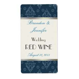 Teal Damask Wedding Mini Vin-etiketter Fraktsedel
