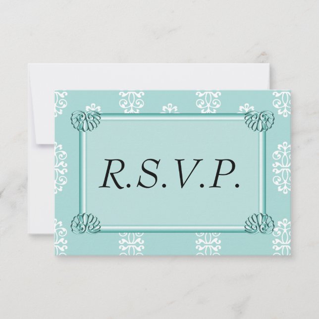 Teal Damask Wedding OSA Kort (Framsida)