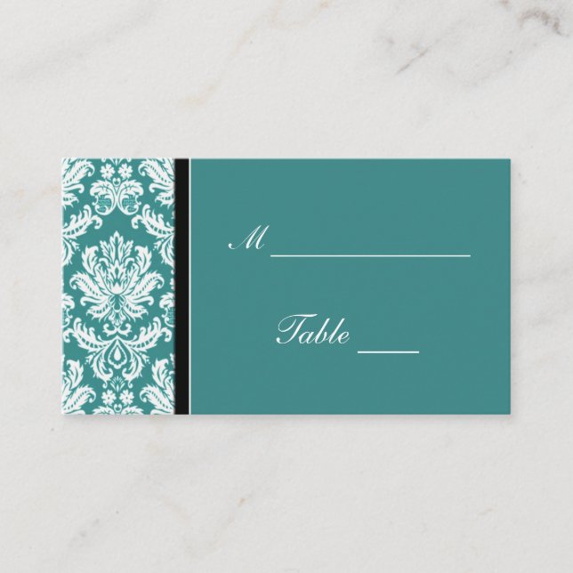 Teal Damask Wedding Placecard Holders Placeringskort (Framsida)