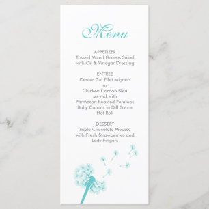 Teal Dandelion Bröllop Menu Meny