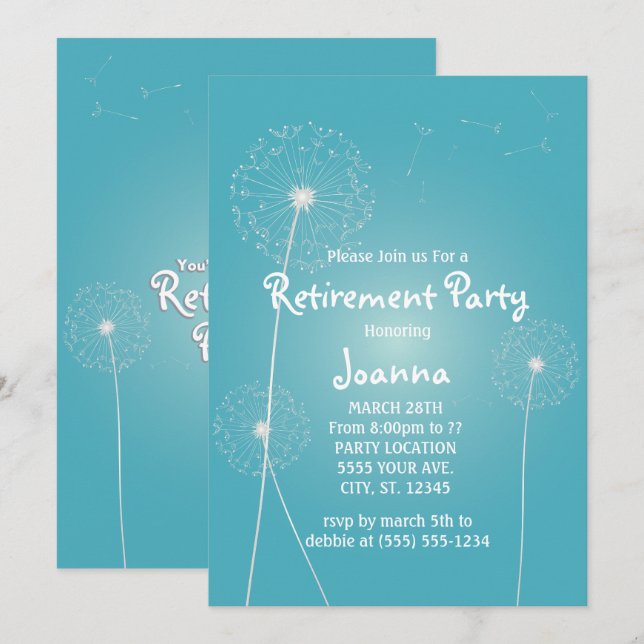 Teal Dandelion, inbjudningar till Pension-partiet (Fram/baksida)