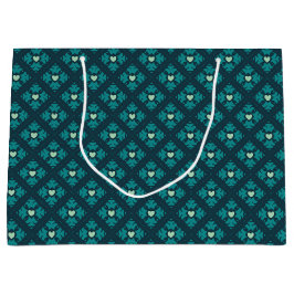 Teal Deco Hearts Patterned